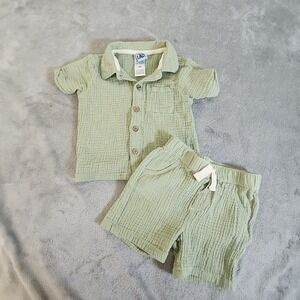 Little‎ Lad Set Toddler 24 Mths Green 2 Piece Set Shirt and Shorts Textured
